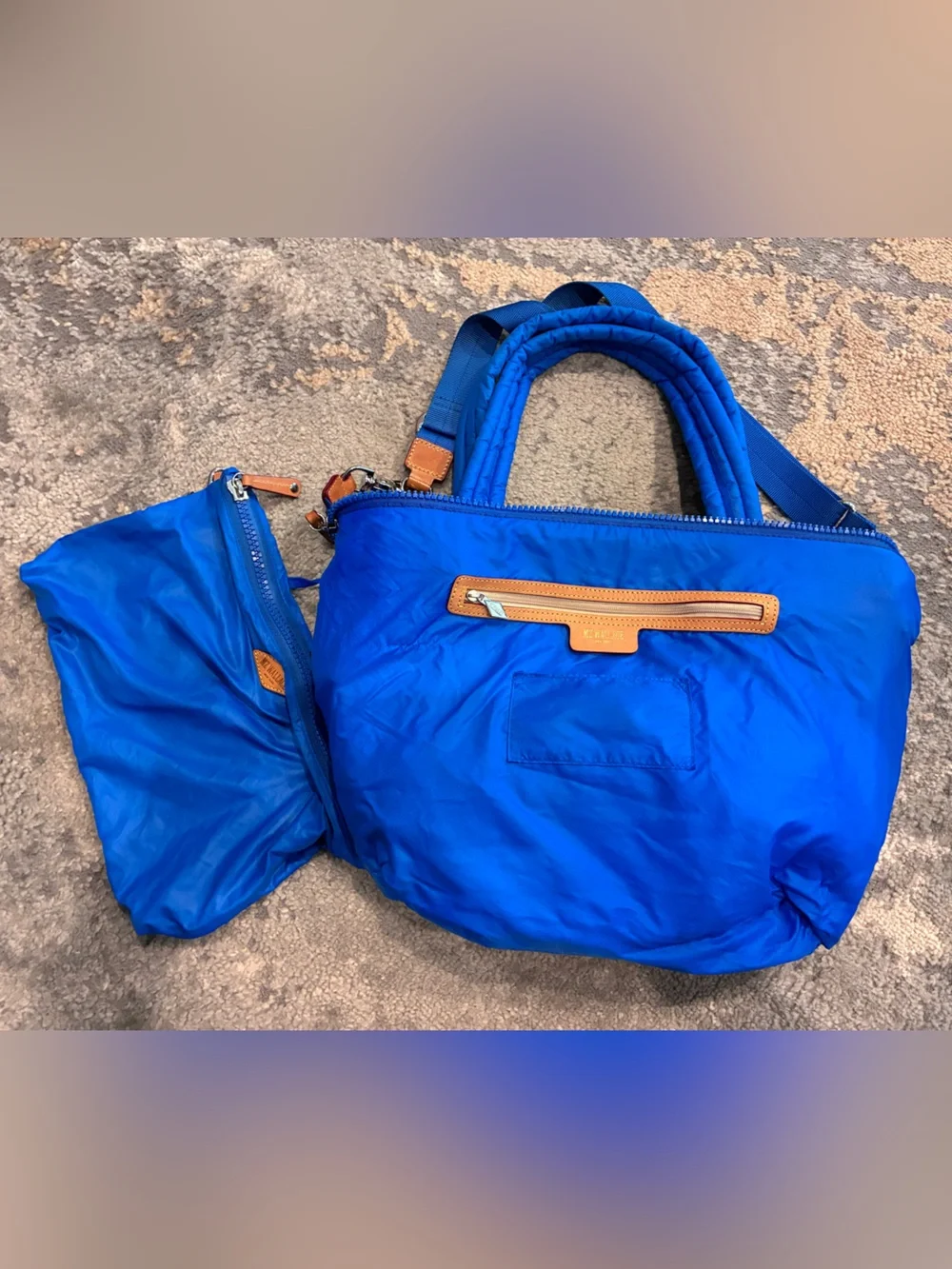 Like NEW MZ Wallace Medium Sutton Quilted Nylon Satchel-Surf Blue
